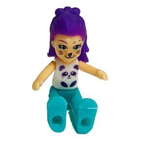 Polly Pocket Panda Girl Figure Mini Doll with Purple Hair & Teal Pants